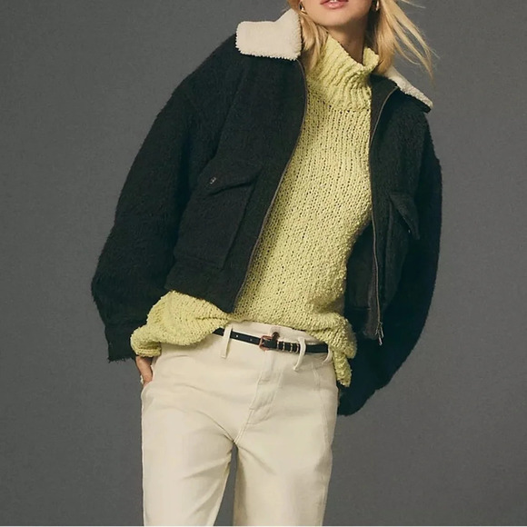 NWT Levis Cropped Wool Blend Trucker Jacket Chocolate Brown and Cream Size Large - Picture 2 of 15